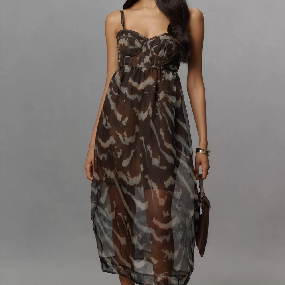 NWT Anthropolgoie AMUR Zarina Sleeveless Bustier Silk Midi Dress, S